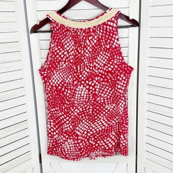 Anthropologie C. Keer Swoop Rope Collar Tank Top Red Medium Dot Print - Picture 7 of 11